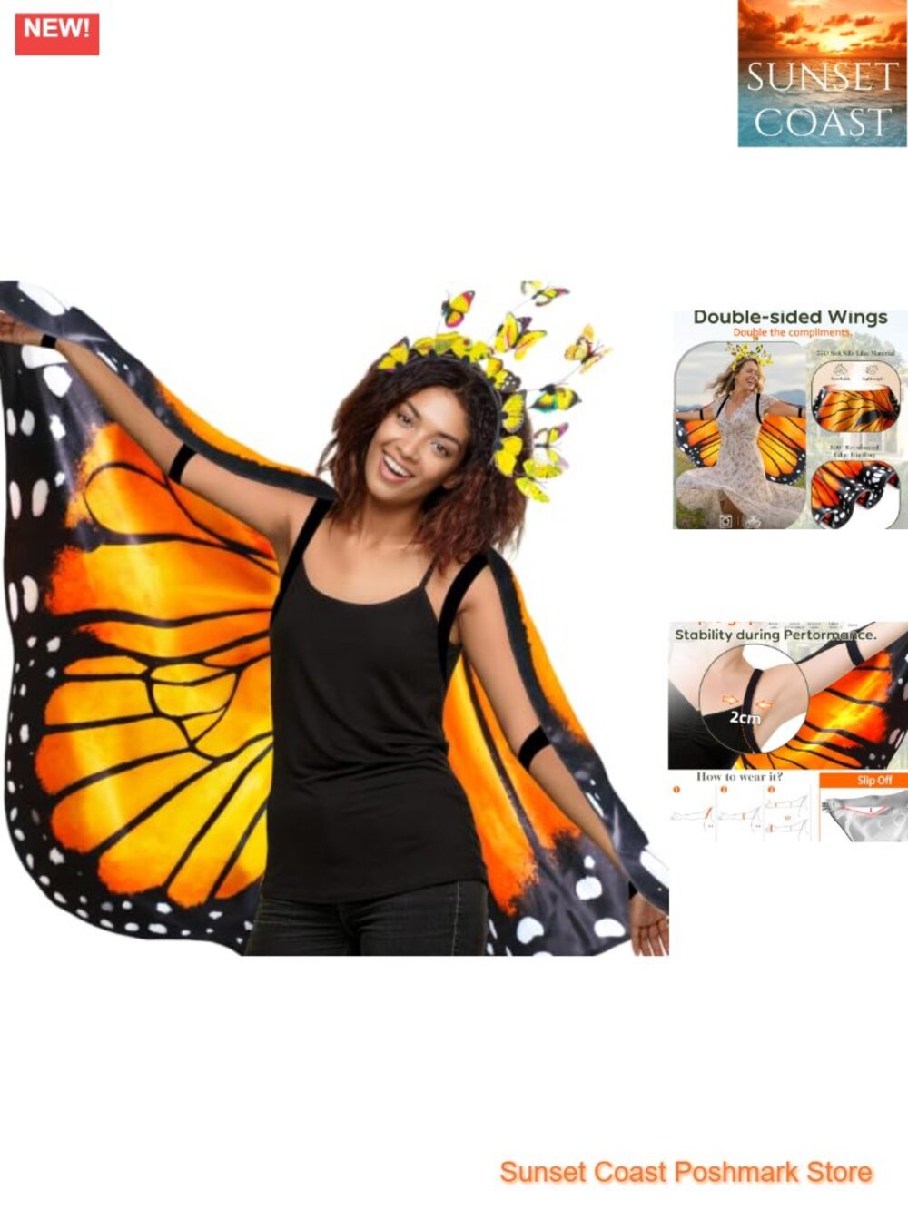 Butterfly Wings Costume Set for Women Halloween Cosplay Dress Up